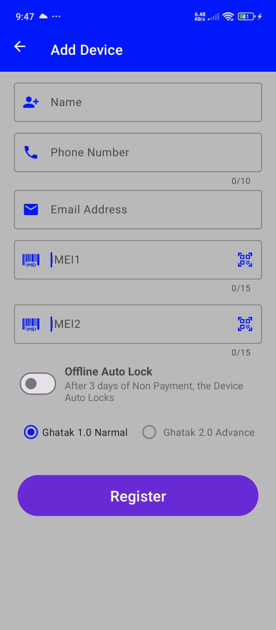 Ghatak live tracking screen screenshot showing map and device location pins with dark UI