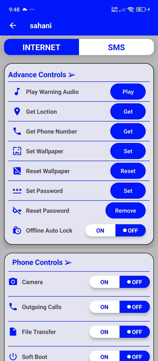 Ghatak user contact status screen screenshot showing EMI payment and contact details